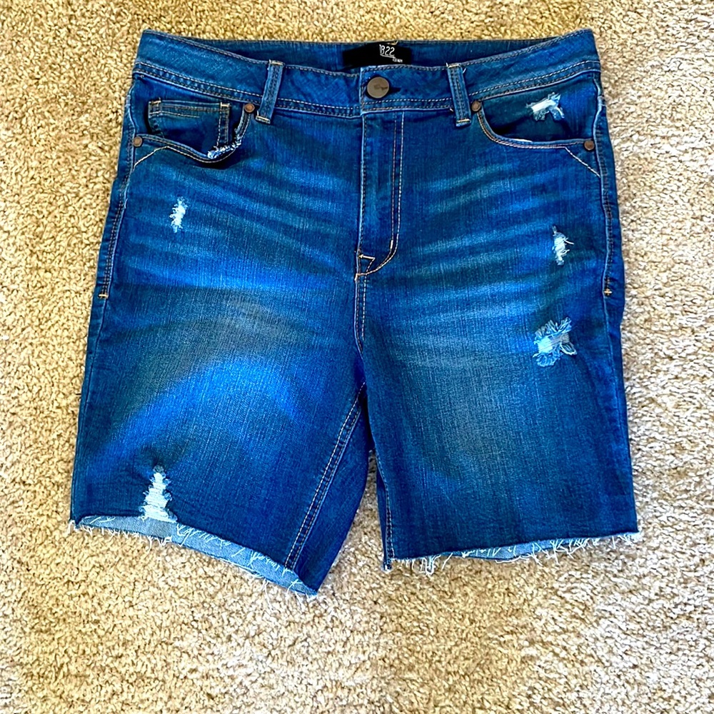 Distressed denim shorts